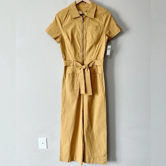 Anthropologie Maeve The Colette Weekend Jumpsuit Camel Tan Size 8 Belted NEW - Picture 3 of 13